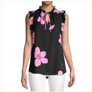Kate Spade Small Grand Flora Tie Neck Shell Top Printed Vibrant Floral Blouse